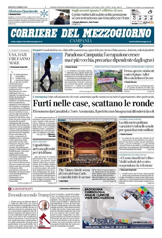 Prima-pagina-corriere del mezzogiorno-del-2025-02-25